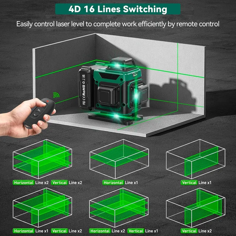 Kreuzlinienlaser 4D 16 Linien 360° Laser Wasserwaage Set Stativ Akku