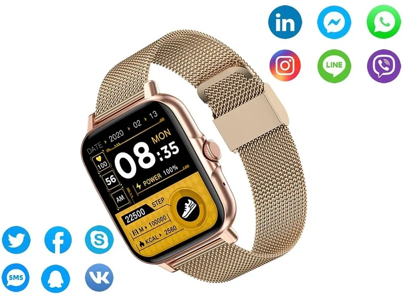 Smartwatch Damen Herren Bluetooth Telefonieren Sportuhr Fitness Tracker Gold 5907451378137