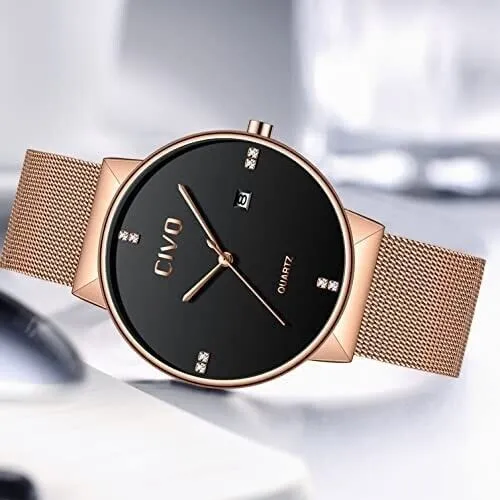 Herren Herrenuhr Edelstahl Quarz Classic Business Armbanduhr Wasserdicht Roségol