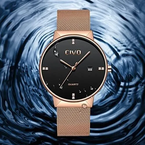 Herren Herrenuhr Edelstahl Quarz Classic Business Armbanduhr Wasserdicht Roségol