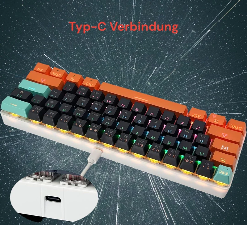 Mechanische Gaming Tastatur 60% RGB USB QWERTY Rot Switch Anti-Ghosting TypC🎮