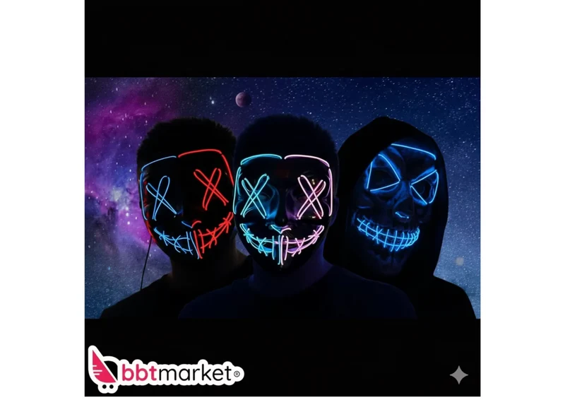 Halloween LED Purge Maske – Leuchtende Horror-Party Maske für Karneval, Cosplay & Festivals ---