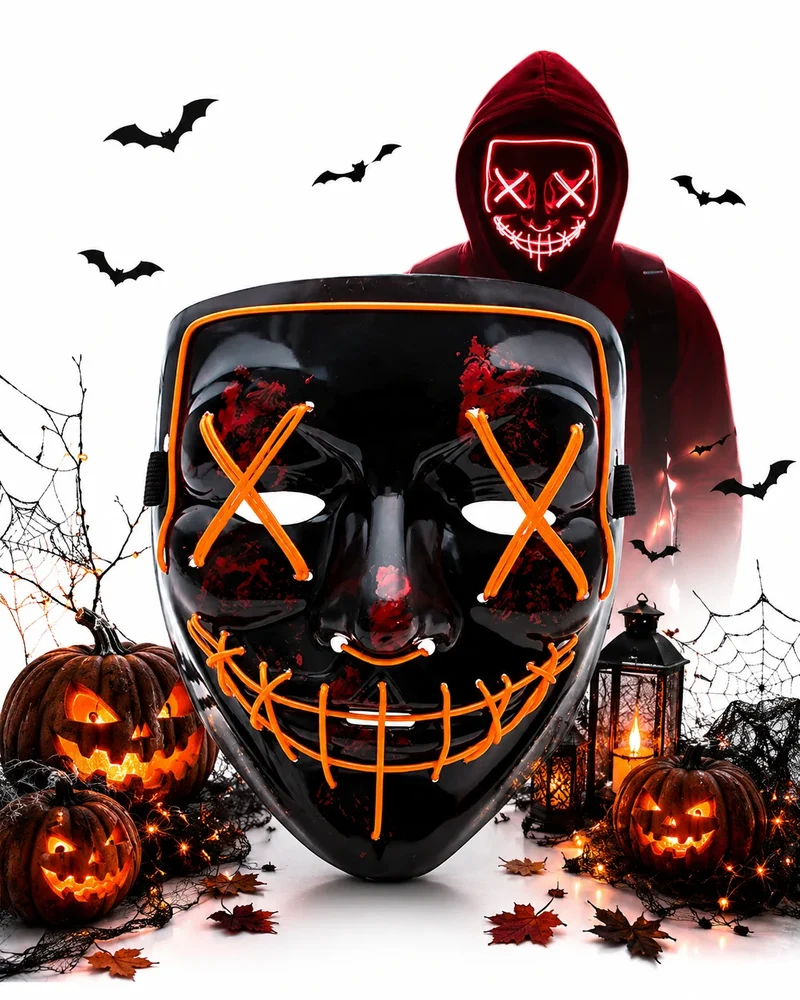 Halloween LED Purge Maske – Leuchtende Horror-Party Maske für Karneval, Cosplay & Festivals ---