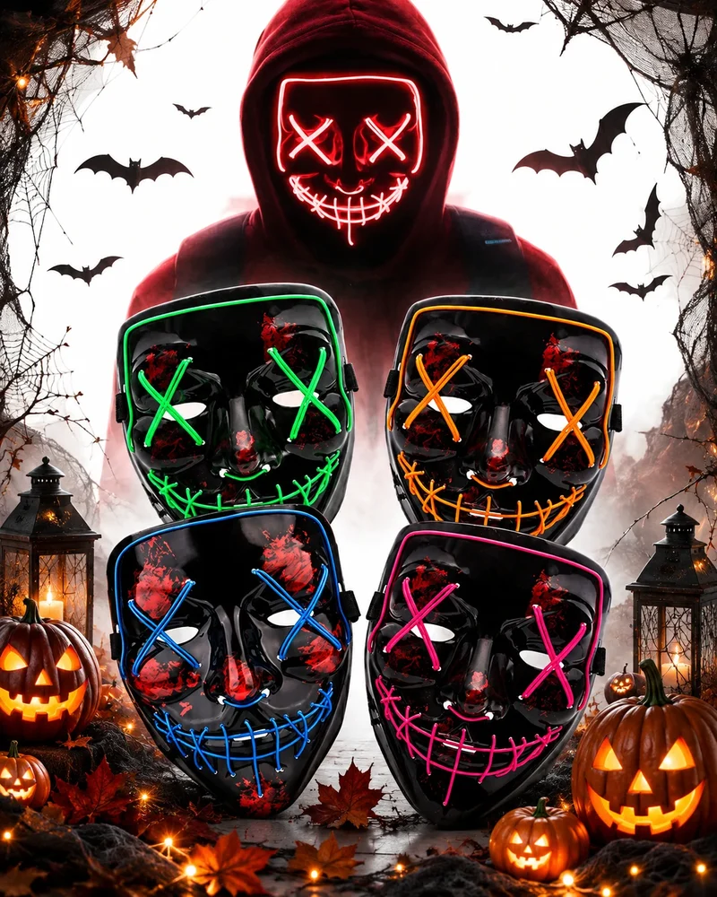 Halloween LED Purge Maske – Leuchtende Horror-Party Maske für Karneval, Cosplay & Festivals ---