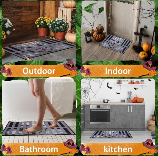 3D Halloween Horror Fußmatte – Lustige rutschfeste Türmatte, wasserdicht 40x60cm