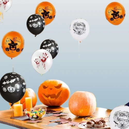 Halloween Luftballons Set 48 Stück – Latex Deko mit Kürbis, Geist & Totenkopf