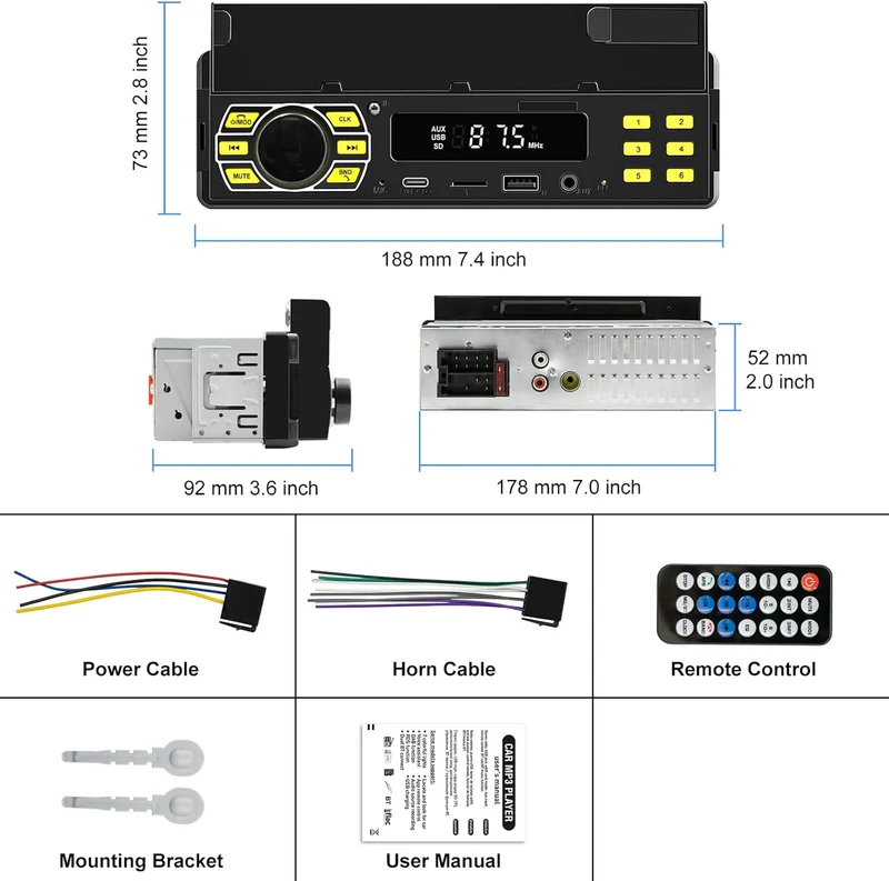 Autoradio Bluetooth 1 Din MP3 Player Freisprecheinrichtung C USB L8 Typ X4V3