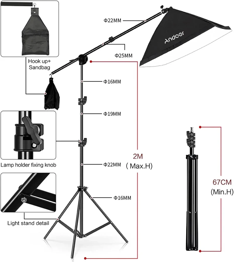 Fotostudio Set mit 3 Softboxen, 3x 65W Tageslichtlampen, Stativen, Galgenstativ und Tragetasche