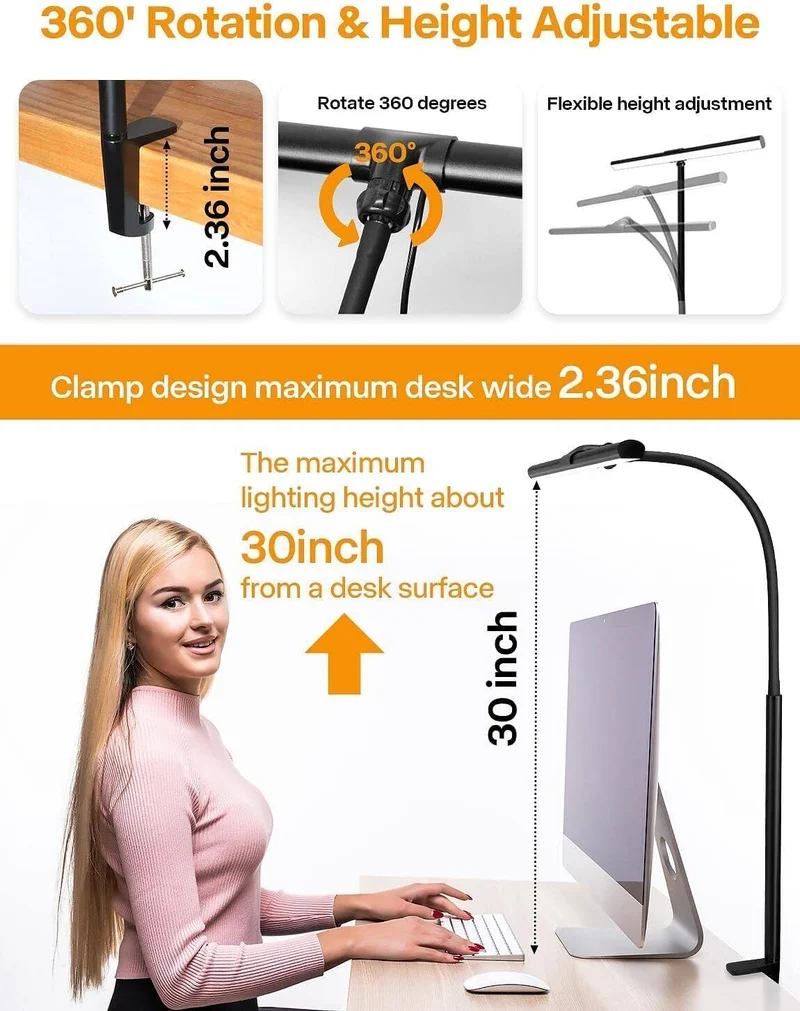Schreibtischlampe LED Dimmbar - Schreibtisch Lampe Klemmbar Augenschutz Tischlam