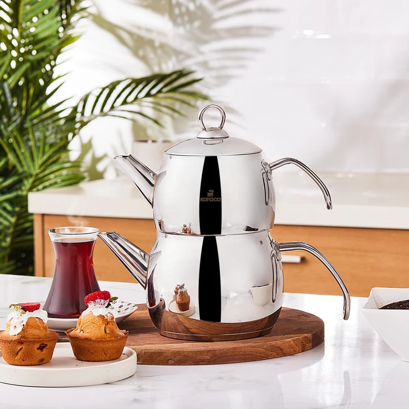 Karaca Belinay Teekannen-Set – Edelstahl, Türkischer Teekocher, 0,65 L Teekanne & 1,1 L Wasserkessel