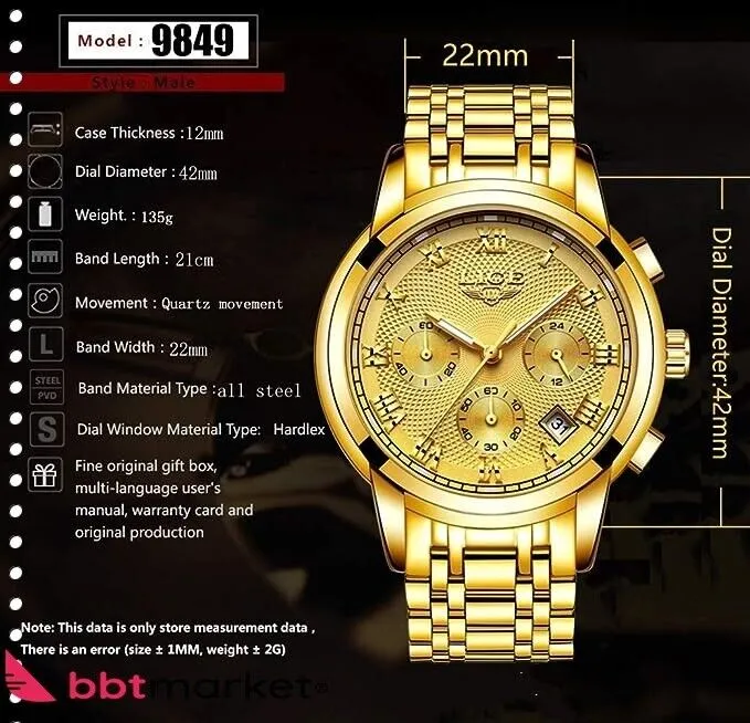 Herren Uhren Sport Wasserdicht Edelstahl Analoger Quarz Chronograph Kalender