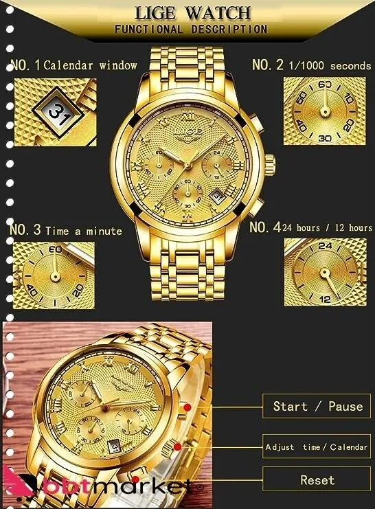 Herren Uhren Sport Wasserdicht Edelstahl Analoger Quarz Chronograph Kalender