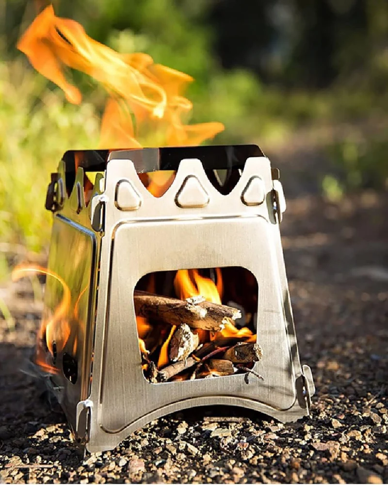 Tragbarer Edelstahl Campingkocher – Faltbarer Holzofen für Outdoor & Wandern