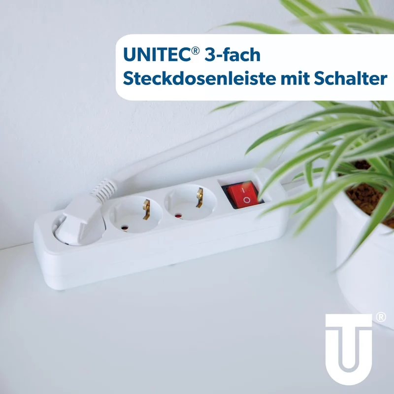 UNITEC 3-fach Steckdosenleiste mit Schalter – 1,4m Kabel, 3680W, IP20, Weiß