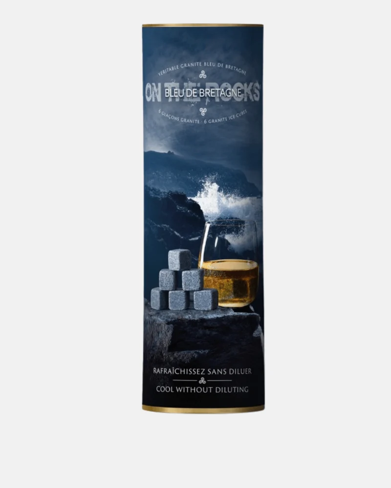 Coffret pierres à whisky/boisson – 6 glaçons en granit bleu de Bretagne
