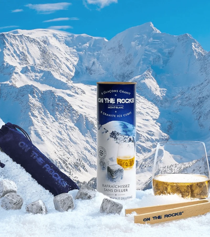 Coffret pierres à whisky/boisson – 6 glaçons en granit du Mont-Blanc