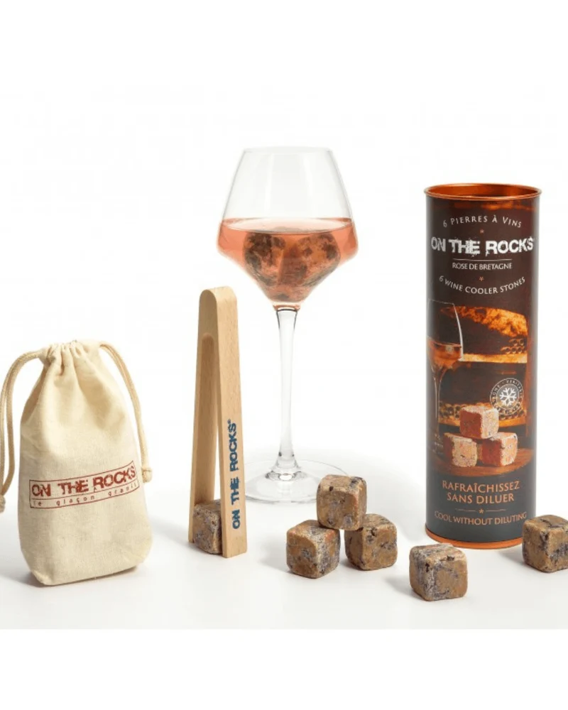 Coffret pierres à vin – 6 glaçons en granit rose de Bretagne + pince
