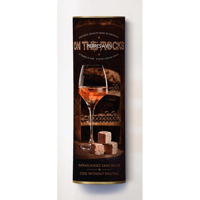 Coffret pierres à vin – 6 glaçons en granit rose de Bretagne + pince