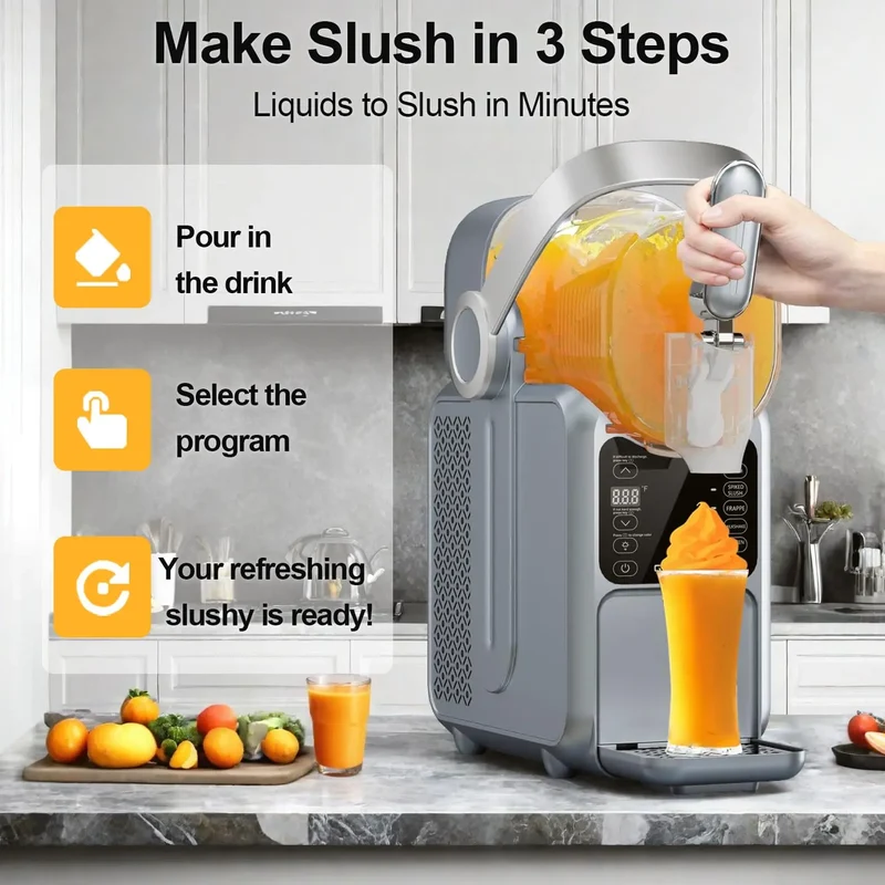 Slushie Maker Machine, 101oz Ice Cream Machine for Home with Portable Handle, Real-time Temp Display, 5 Preset Modes for Slushie, Margaritas, Frappés, Milkshake, and Juice | HS3L