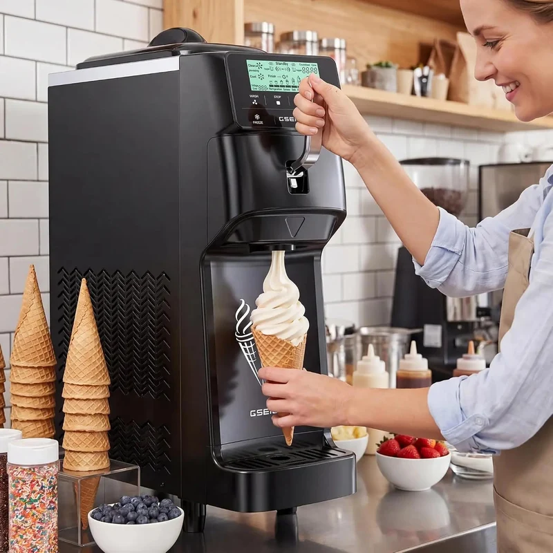 GSEICE Commercial Soft Serve Ice Cream Maker Machine, Auto-Clean & Pre-Cool, Stainless 6L Hopper for Café Restaurant & dessert shops | GT16RE