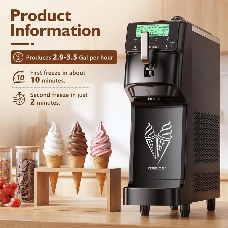 GSEICE Commercial Soft Serve Ice Cream Maker Machine, Auto-Clean & Pre-Cool, Stainless 6L Hopper for Café Restaurant & dessert shops | GT16RE