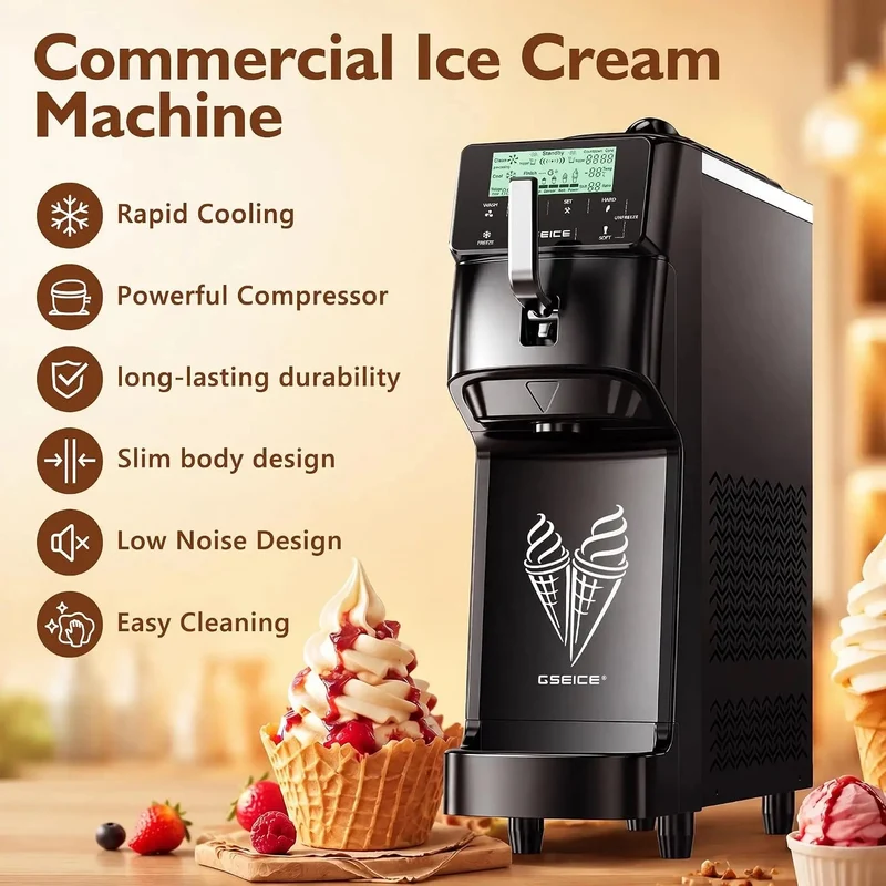 GSEICE Commercial Soft Serve Ice Cream Maker Machine, Auto-Clean & Pre-Cool, Stainless 6L Hopper for Café Restaurant & dessert shops | GT16RE