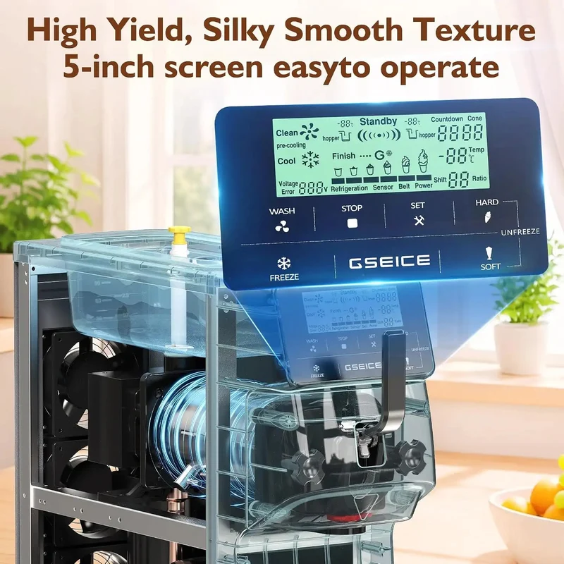 GSEICE Commercial Soft Serve Ice Cream Maker Machine, Auto-Clean & Pre-Cool, Stainless 6L Hopper for Café Restaurant & dessert shops | GT16RE