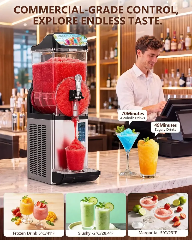 GSEICE 4.8 Gal Commercial Slushy Machine, 18L Single Tank Frozen Drink Maker for Party, Restaurants, Cafe, Bars | RLZ18*1