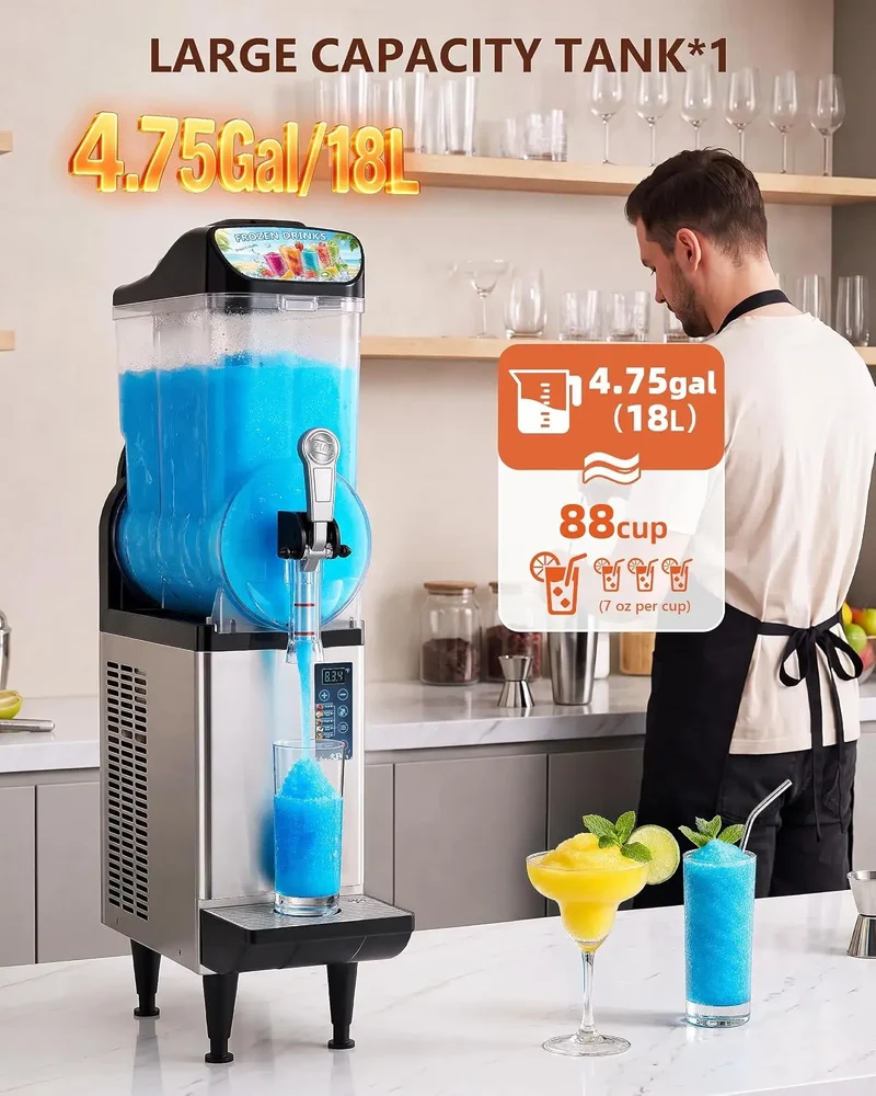 GSEICE 4.8 Gal Commercial Slushy Machine, 18L Single Tank Frozen Drink Maker for Party, Restaurants, Cafe, Bars | RLZ18*1