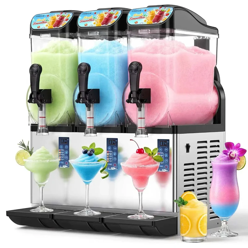GSEICE 14.3 Gal Commercial Slushie Machine, 18L Triple Tank Margarita Smoothie Frozen Drink Maker, for Parties, Restaurants, Cafes, Bars, Automatic Cleaning | RLZ18*3
