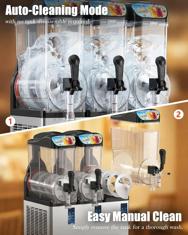 GSEICE 14.3 Gal Commercial Slushie Machine, 18L Triple Tank Margarita Smoothie Frozen Drink Maker, for Parties, Restaurants, Cafes, Bars, Automatic Cleaning | RLZ18*3