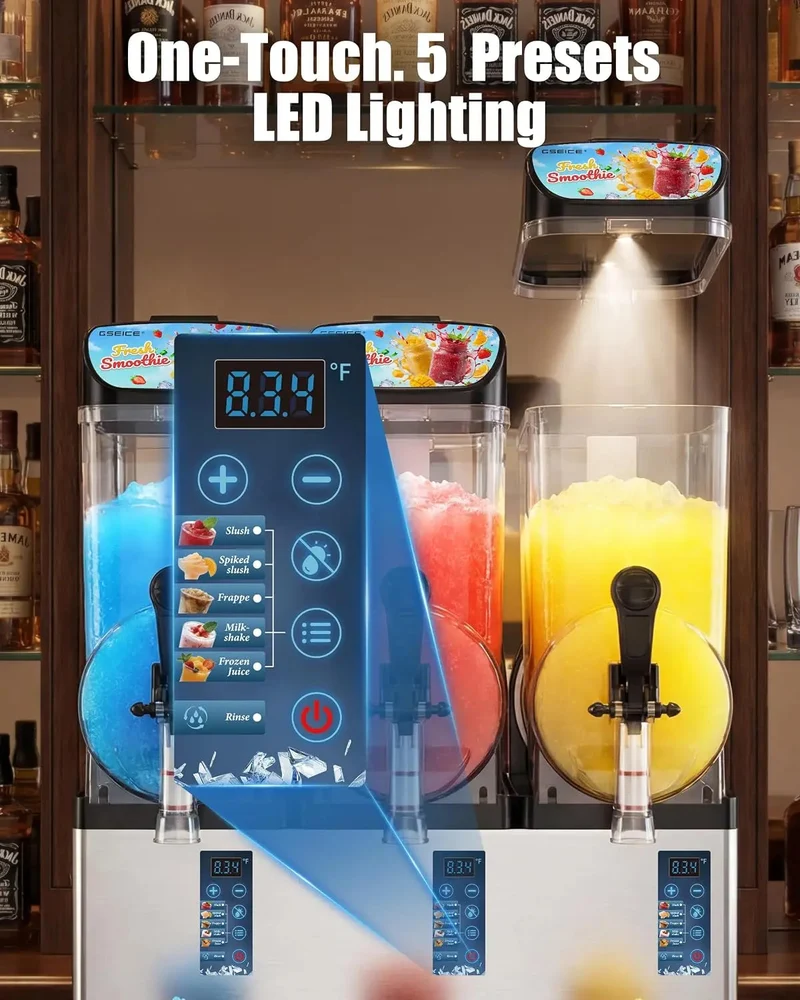 GSEICE 14.3 Gal Commercial Slushie Machine, 18L Triple Tank Margarita Smoothie Frozen Drink Maker, for Parties, Restaurants, Cafes, Bars, Automatic Cleaning | RLZ18*3