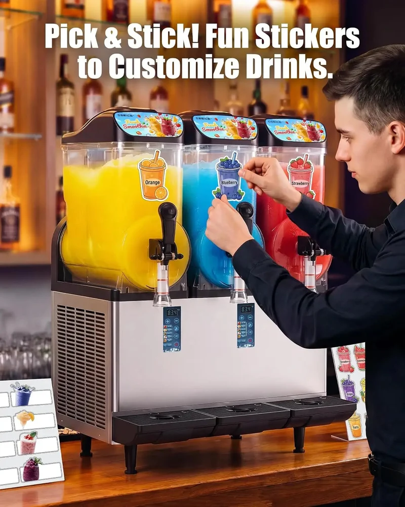 GSEICE 14.3 Gal Commercial Slushie Machine, 18L Triple Tank Margarita Smoothie Frozen Drink Maker, for Parties, Restaurants, Cafes, Bars, Automatic Cleaning | RLZ18*3