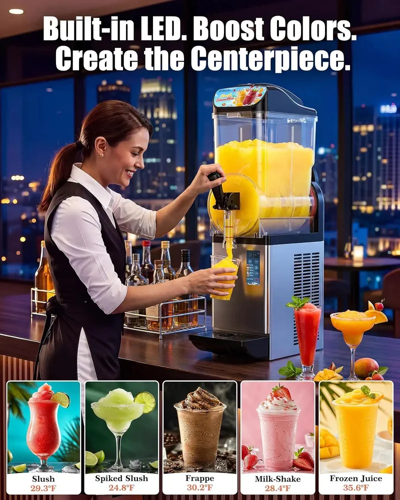 GSEICE 4 Gal Commercial Slushie Machine, 15L Single Tank Margarita Smoothie Frozen Drink Maker for Party, Restaurants, Cafe, Bars, Automatic Cleaning | RLZ15*1