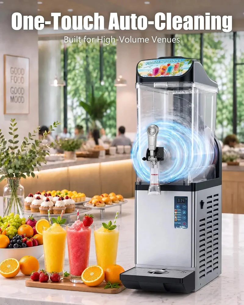 GSEICE 4 Gal Commercial Slushie Machine, 15L Single Tank Margarita Smoothie Frozen Drink Maker for Party, Restaurants, Cafe, Bars, Automatic Cleaning | RLZ15*1