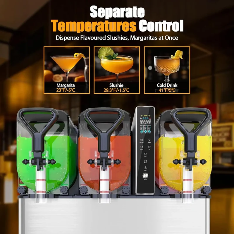 GSEICE RLC4*3 Commercial Slushie Machine, 1.05 Gallons x 3 Tank Frozen Margarita Machine with LED Lights for Business Birthday Party, 580W Slushy Machine with Auto Clean for Margaritas Frozen Cocktails