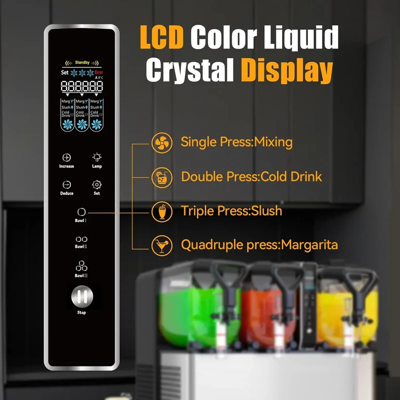 GSEICE RLC4*3 Commercial Slushie Machine, 1.05 Gallons x 3 Tank Frozen Margarita Machine with LED Lights for Business Birthday Party, 580W Slushy Machine with Auto Clean for Margaritas Frozen Cocktails