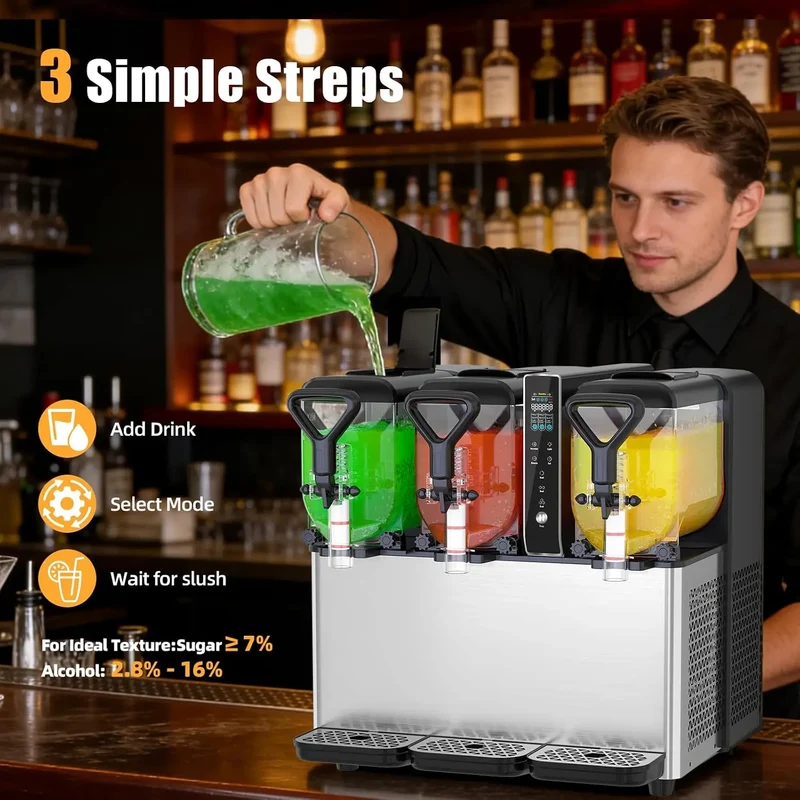 GSEICE RLC4*3 Commercial Slushie Machine, 1.05 Gallons x 3 Tank Frozen Margarita Machine with LED Lights for Business Birthday Party, 580W Slushy Machine with Auto Clean for Margaritas Frozen Cocktails