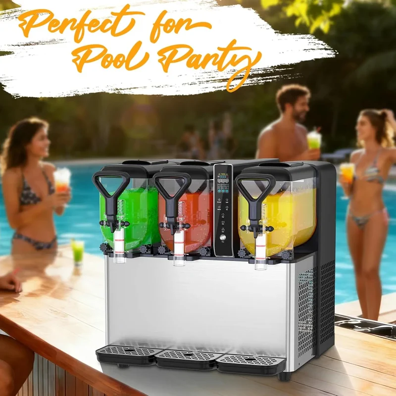 GSEICE RLC4*3 Commercial Slushie Machine, 1.05 Gallons x 3 Tank Frozen Margarita Machine with LED Lights for Business Birthday Party, 580W Slushy Machine with Auto Clean for Margaritas Frozen Cocktails