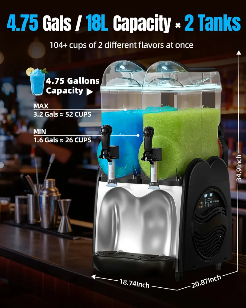 GSEICE 2-Tank 9.5 Gal Slushy Machine for Restaurants, Bar, Café & Party, 120V/60Hz | RLC18*2
