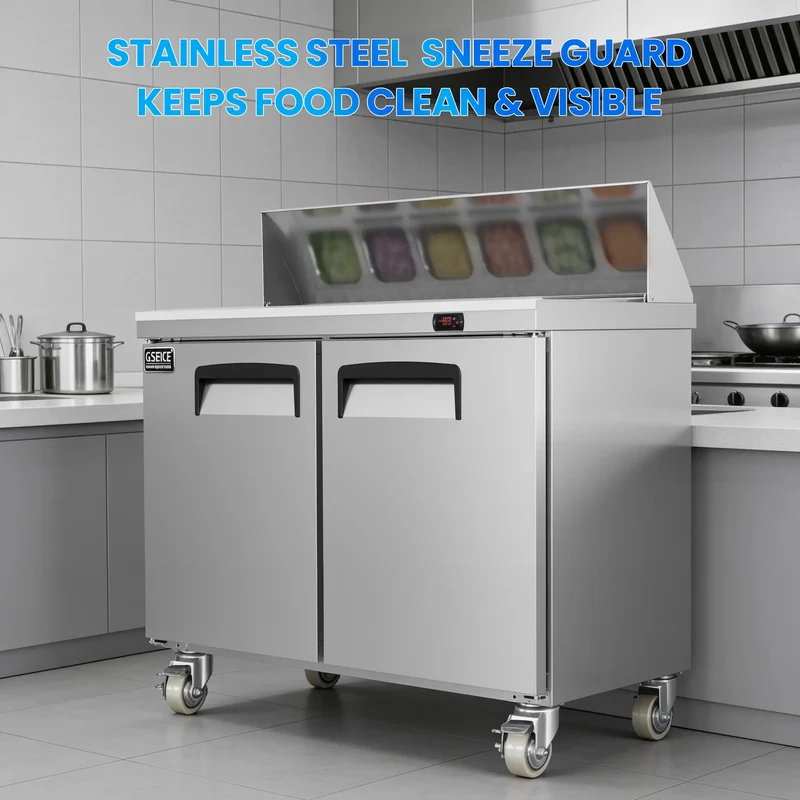 47" W Commercial Refrigerator Prep Table, 12.71 Cu.Ft Stainless Steel Sandwich/Salad Prep Table with Refrigerated Base, 2 Door Refrigerated Prep Station with Cutting Board&12 Pans | TSP47FC-2
