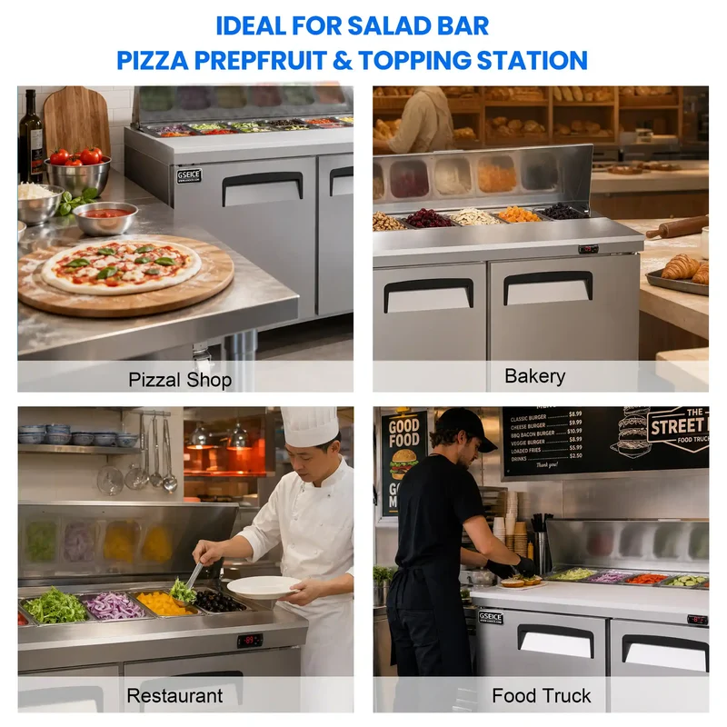 47" W Commercial Refrigerator Prep Table, 12.71 Cu.Ft Stainless Steel Sandwich/Salad Prep Table with Refrigerated Base, 2 Door Refrigerated Prep Station with Cutting Board&12 Pans | TSP47FC-2