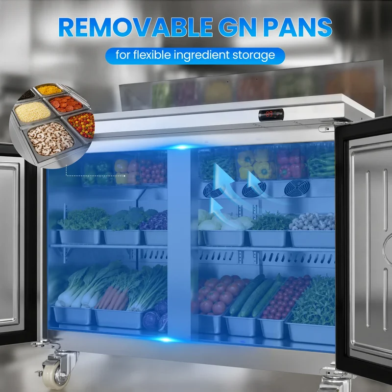 47" W Commercial Refrigerator Prep Table, 12.71 Cu.Ft Stainless Steel Sandwich/Salad Prep Table with Refrigerated Base, 2 Door Refrigerated Prep Station with Cutting Board&12 Pans | TSP47FC-2