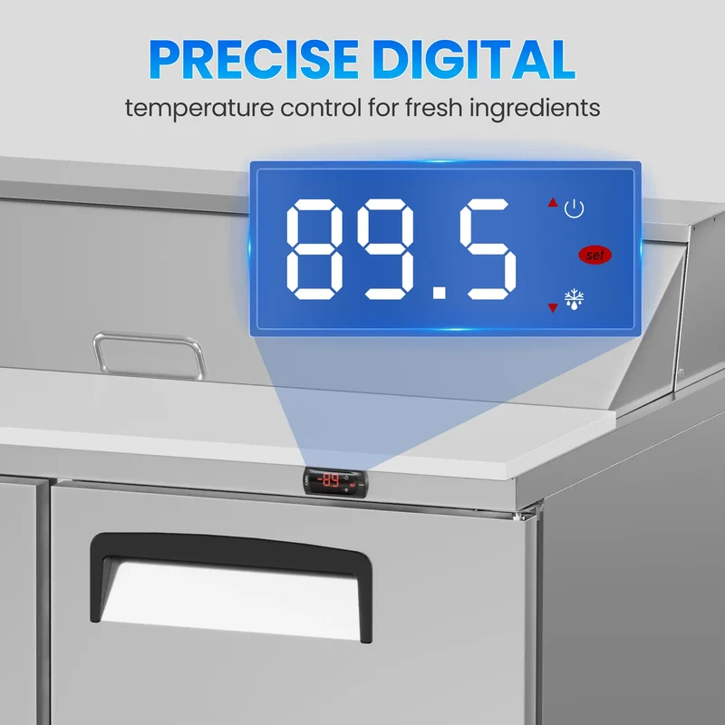 47" W Commercial Refrigerator Prep Table, 12.71 Cu.Ft Stainless Steel Sandwich/Salad Prep Table with Refrigerated Base, 2 Door Refrigerated Prep Station with Cutting Board&12 Pans | TSP47FC-2