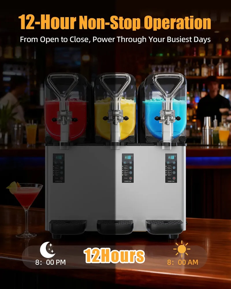 5-in-1 Commercial Slushy Machine, 3x1.05Gal Margarita Machine for Slush, Cocktails, Frappe, Milkshake, Juice