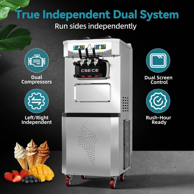 Air-cooled Commercial Ice Cream Maker, 3200W Free-Standing Soft Ice Cream Machine | BH488C