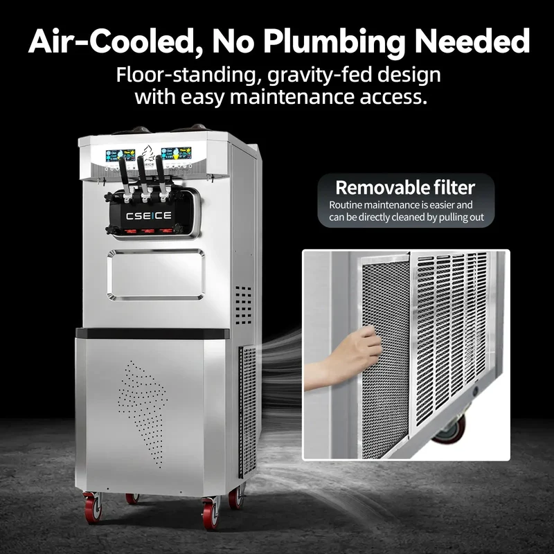 Air-cooled Commercial Ice Cream Maker, 3200W Free-Standing Soft Ice Cream Machine | BH488C