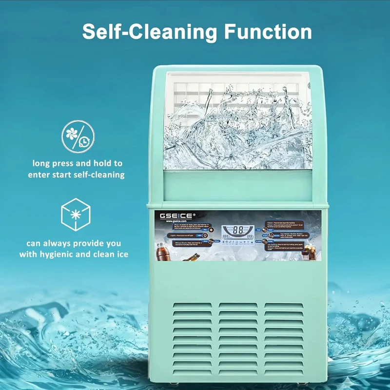 GSEICE SY100 Ice Machine for Home and Commercial, 100lbs/24H Glacier Blue Under Counter Ice Machine with 20lbs Storage Bin