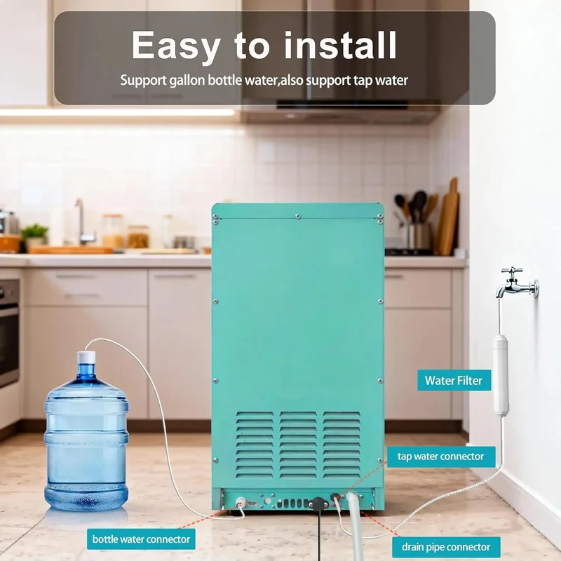 GSEICE SY100 Ice Machine for Home and Commercial, 100lbs/24H Glacier Blue Under Counter Ice Machine with 20lbs Storage Bin