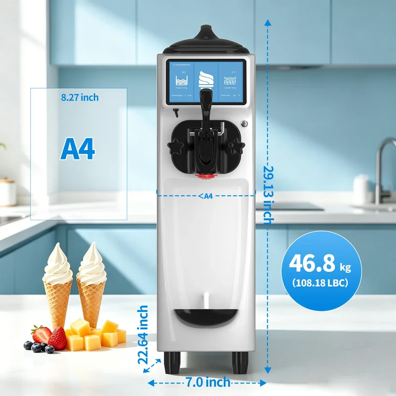 GSEICE 1200W Countertop Ice Cream Maker Machine for Kitchens and Shops, Affordable Ice Cream Maker Machine with Quick Cooling and High Performance | ST16RELW